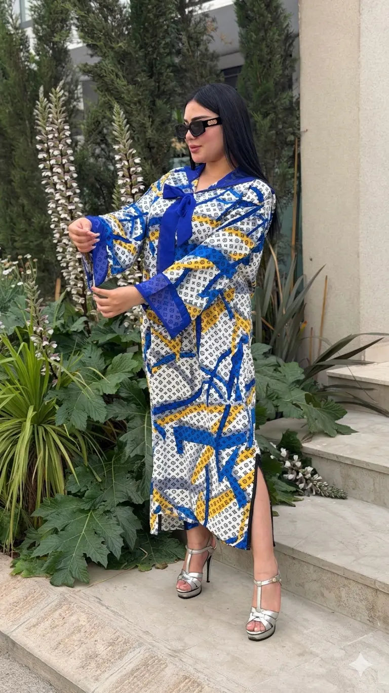 جلابة الصيف من توب كريب ساتيني خفيف مع گارناج من الموسليم ❤️
