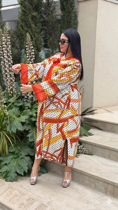 جلابة الصيف من توب كريب ساتيني خفيف مع گارناج من الموسليم ❤️