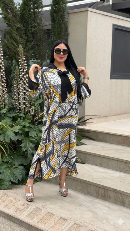 جلابة الصيف من توب كريب ساتيني خفيف مع گارناج من الموسليم ❤️