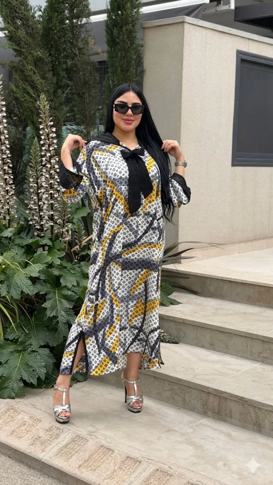 جلابة الصيف من توب كريب ساتيني خفيف مع گارناج من الموسليم