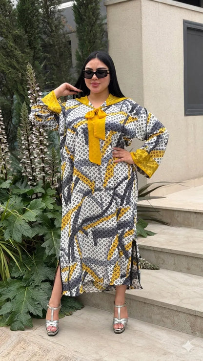 جلابة الصيف من توب كريب ساتيني خفيف مع گارناج من الموسليم ❤️