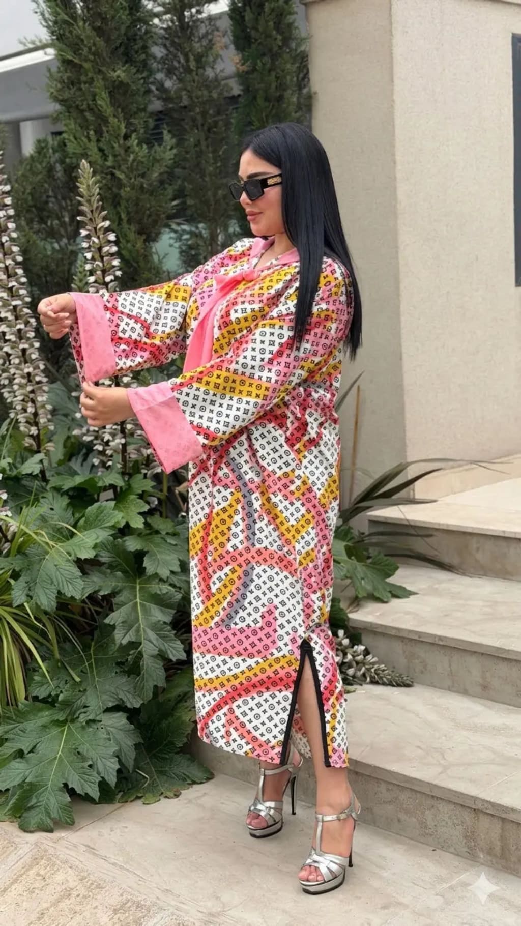 جلابة الصيف من توب كريب ساتيني خفيف مع گارناج من الموسليم ❤️