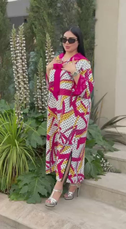جلابة الصيف من توب كريب ساتيني خفيف مع گارناج من الموسليم ❤️